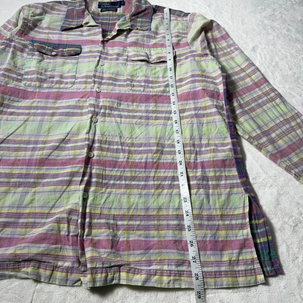 Polo Ralph Lauren Men Madras Plaid Hand Woven Long Sleeve Button Up Shirt Size L